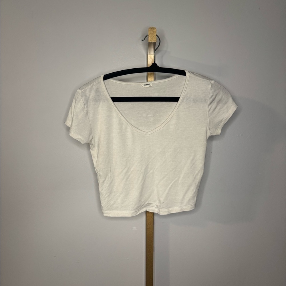 Garage White V-Neck Crop Top